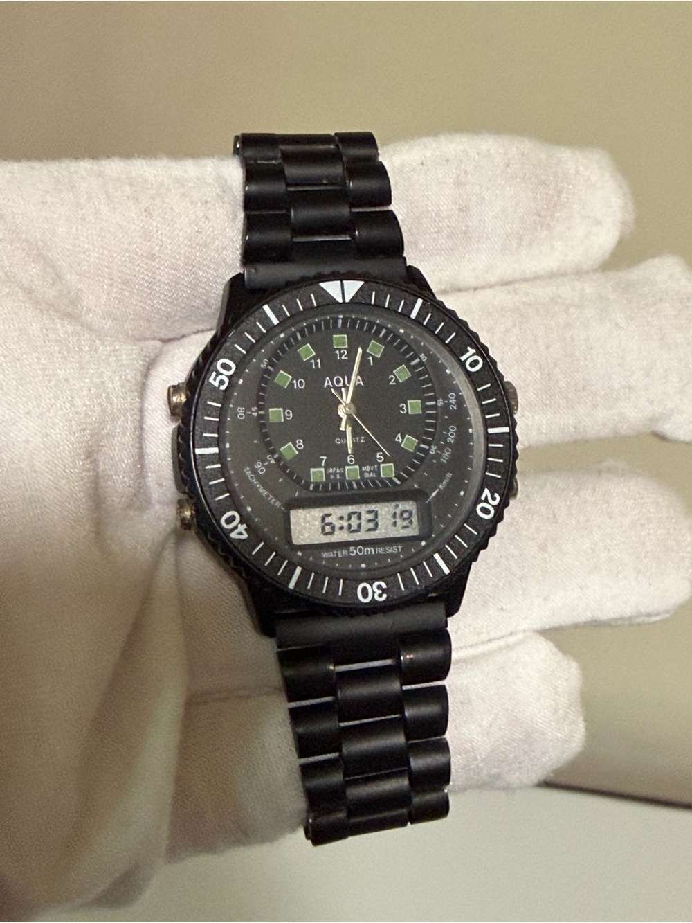 Vintage Aqua Black Analog-Digital Dive Watch